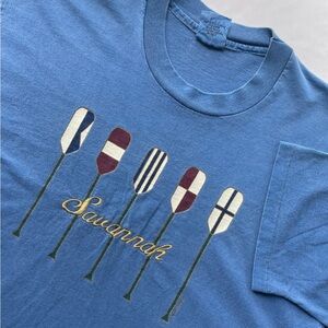 Vintage Single Stitch Anvil Tag Savannah Graphic Unisex T-Shirt Size XL Blue